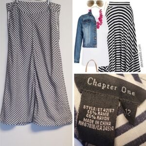 Navy Blue and White Striped Maxi Skirt Size 12